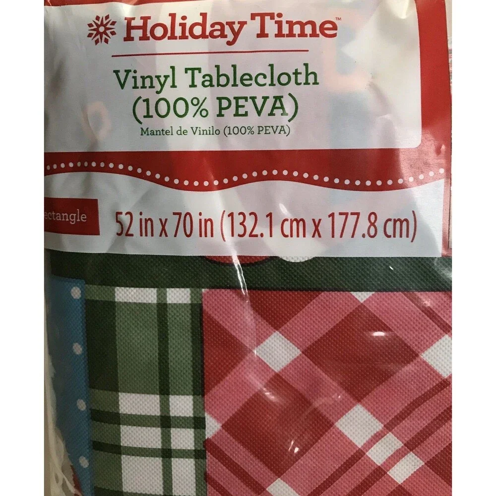 Christmas Holiday Vinyl Tablecloth 52 inch x 70 inch Rectangle Patchwork New